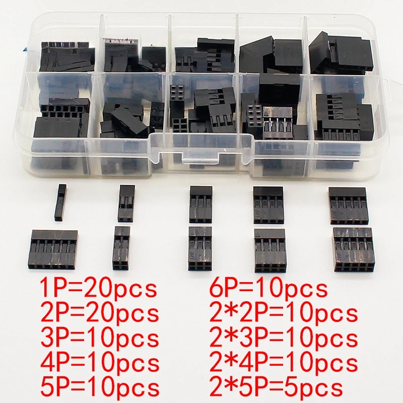 115pc Dupont sets Kit with box 1P/2P/3P/4P/5P/6P/2*2/2*3/2*4/ 2*5Pin Housing Plastic Shell Terminal Jumper Wire Connector set