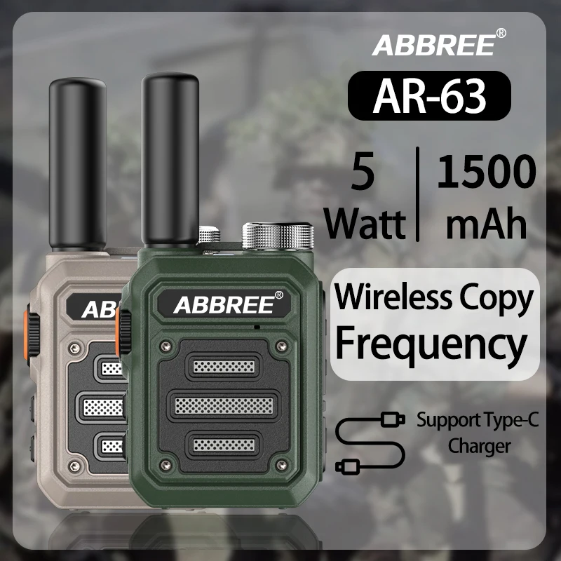 

ABBREE AR-63 Мини-рация Портативная одноклавишная беспроводная частота копирования дальнего действия Чистый звук для отеля Открытая двусторонняя радиостанция