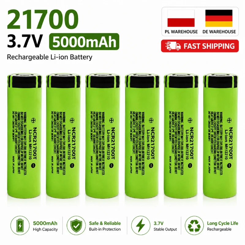 21700 Lithium-Ionen-Akku 3,7V 5000mAh Wiederaufladbar 40A Hochstrom-Zelle, EU-Lagerbestand mit schneller Lieferung in ganz Europa, Zuverlässige Stromquelle für Taschenlampen, Elektrowerkzeuge,