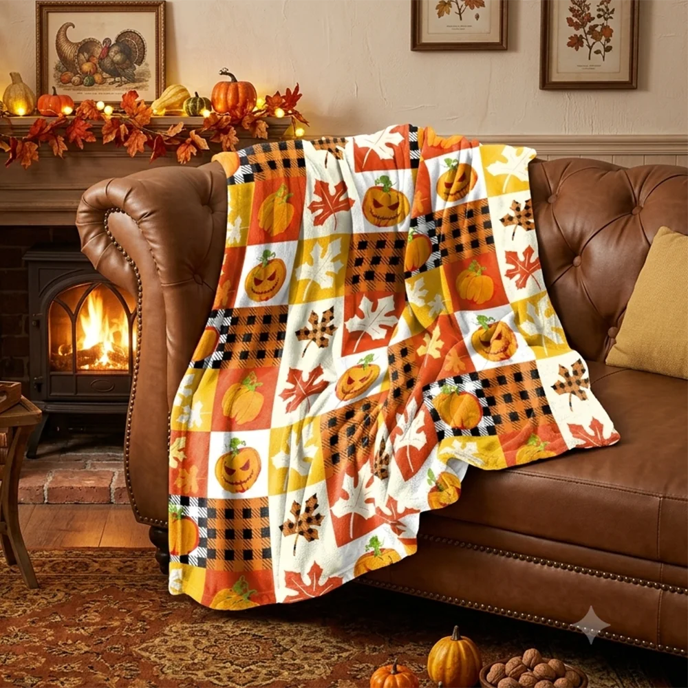 Thanksgiving Day patchwork pattern Flannel Blanket Halloween Blanket Cover Warm Hallowee Blanket Party Sofa Decoration Blankets