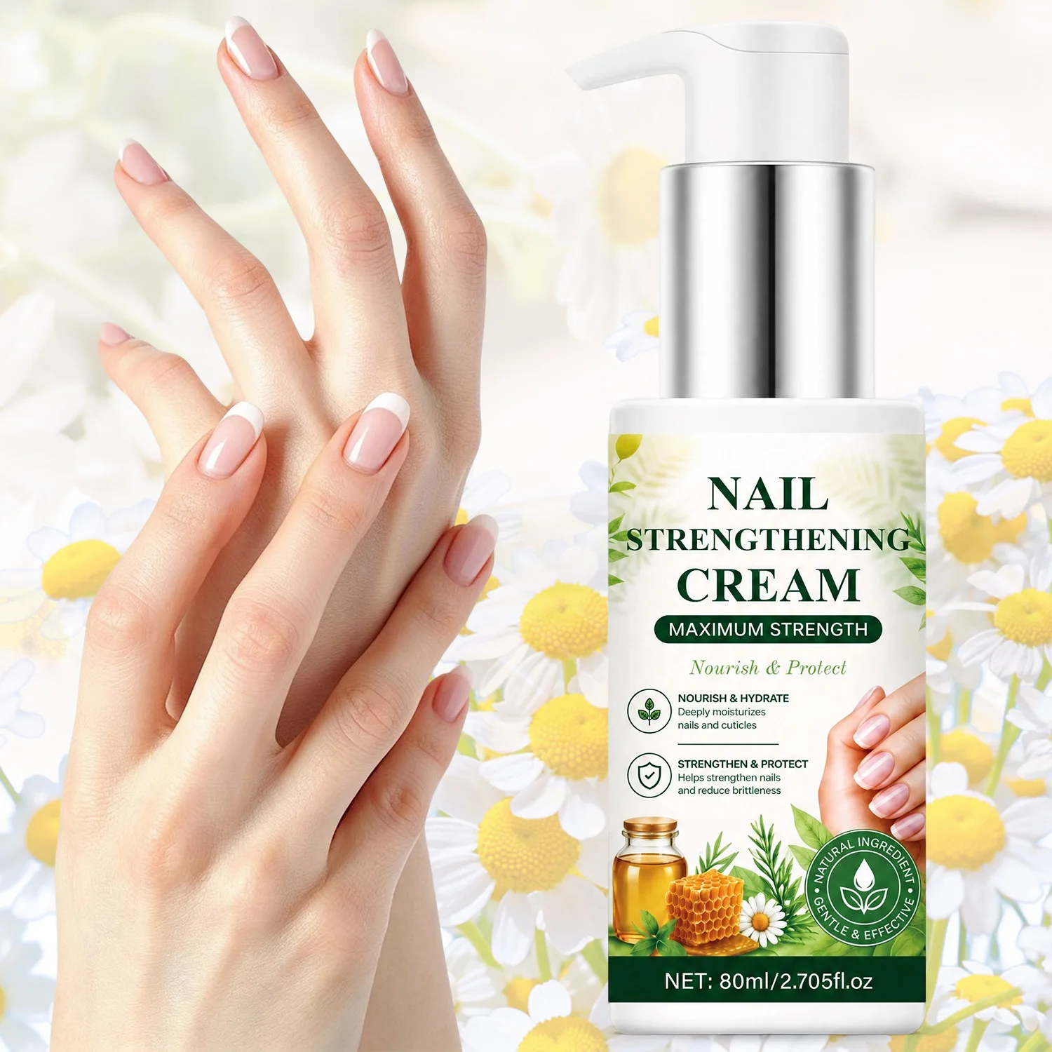 Maximum Strength Nail Strengthening Cream 80ml - with Honey, Jojoba Oil, Chamomile & Keratin - Nourish & Protect Brittle Nails