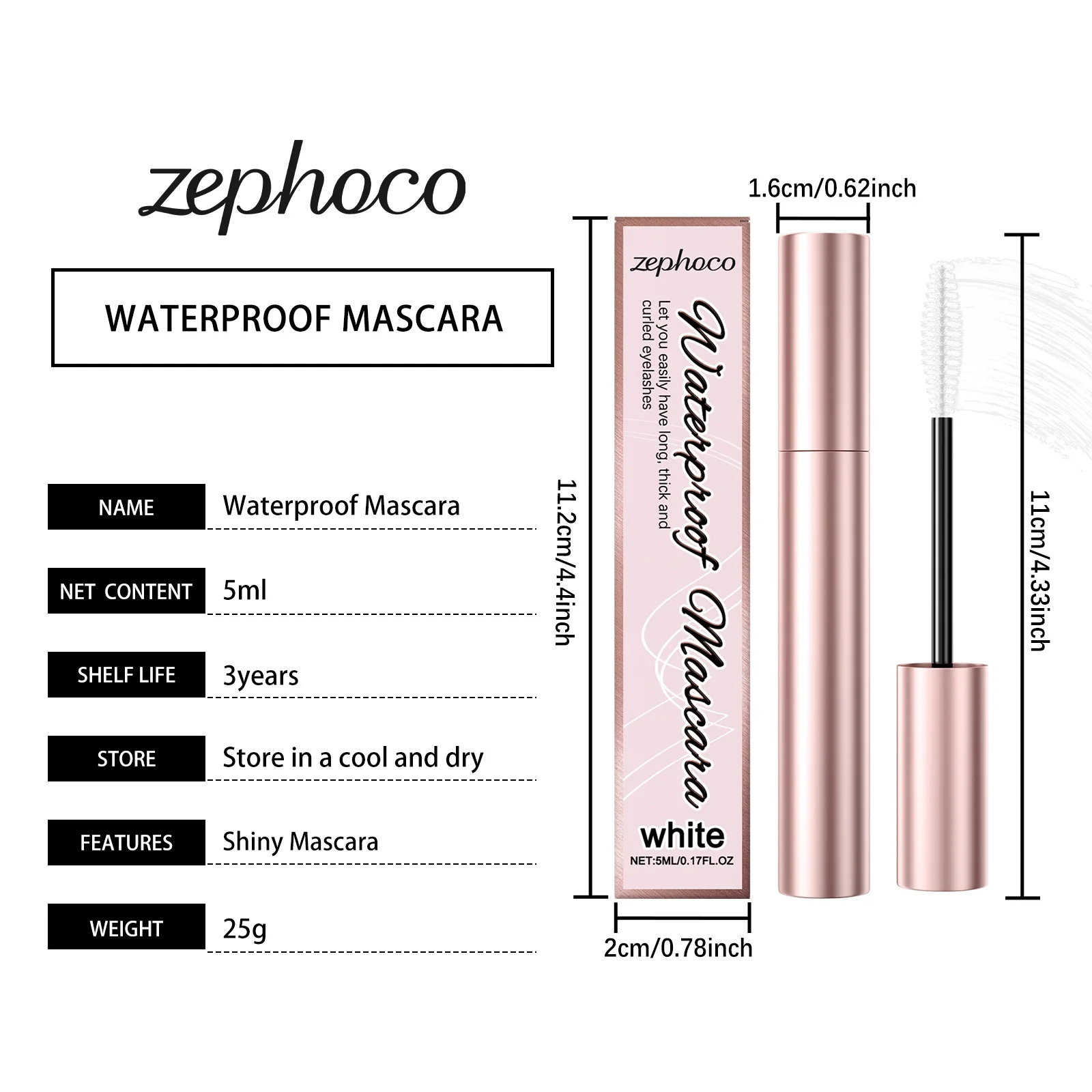 Zephoco White Mascara é um rímel portátil que alonga naturalmente as raízes sem manchas ou aglomeração