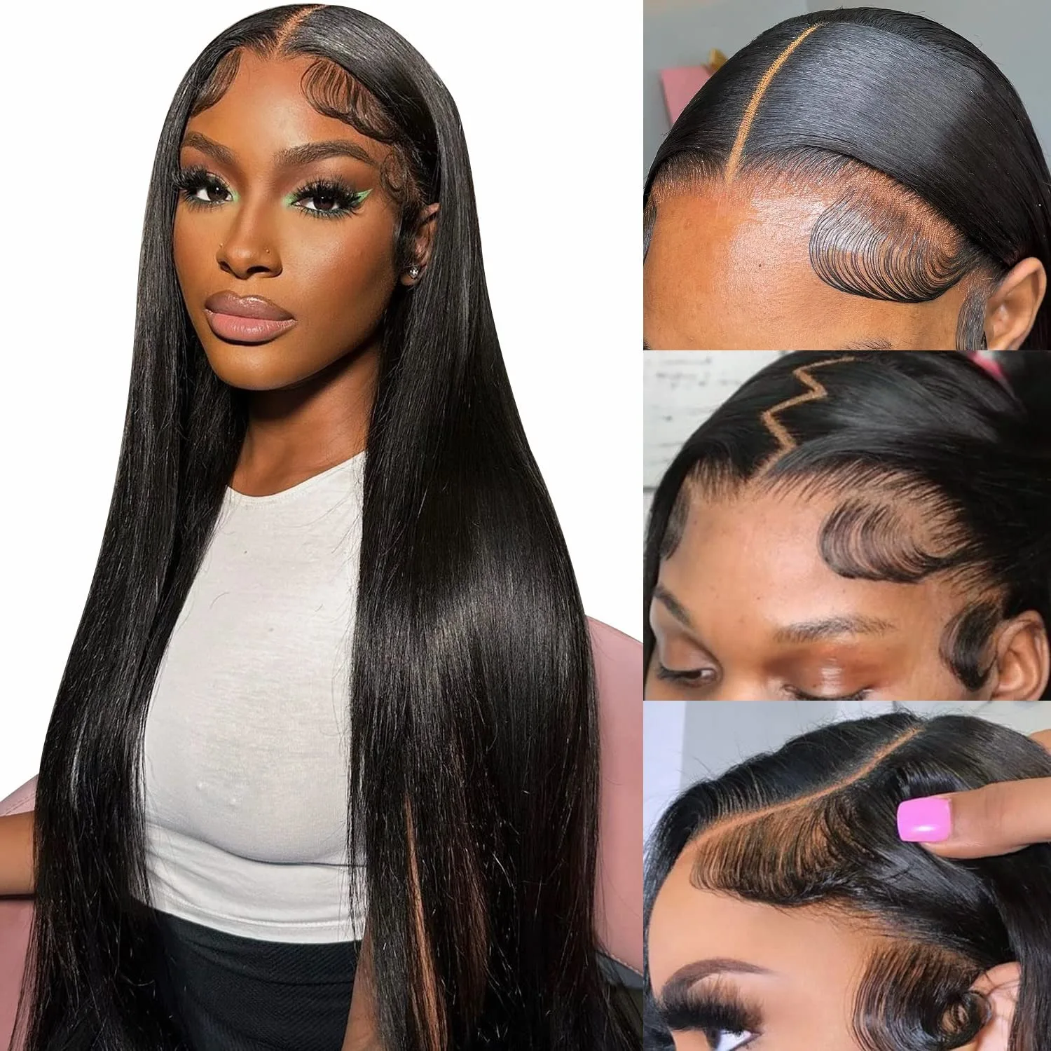 13x4 13x6 Hd Bone Straight Transparent Lace Front Wig Human Hair 44 Inch Pre Plucked Lace Front Wigs 250 Density 100% Human Hair image 2