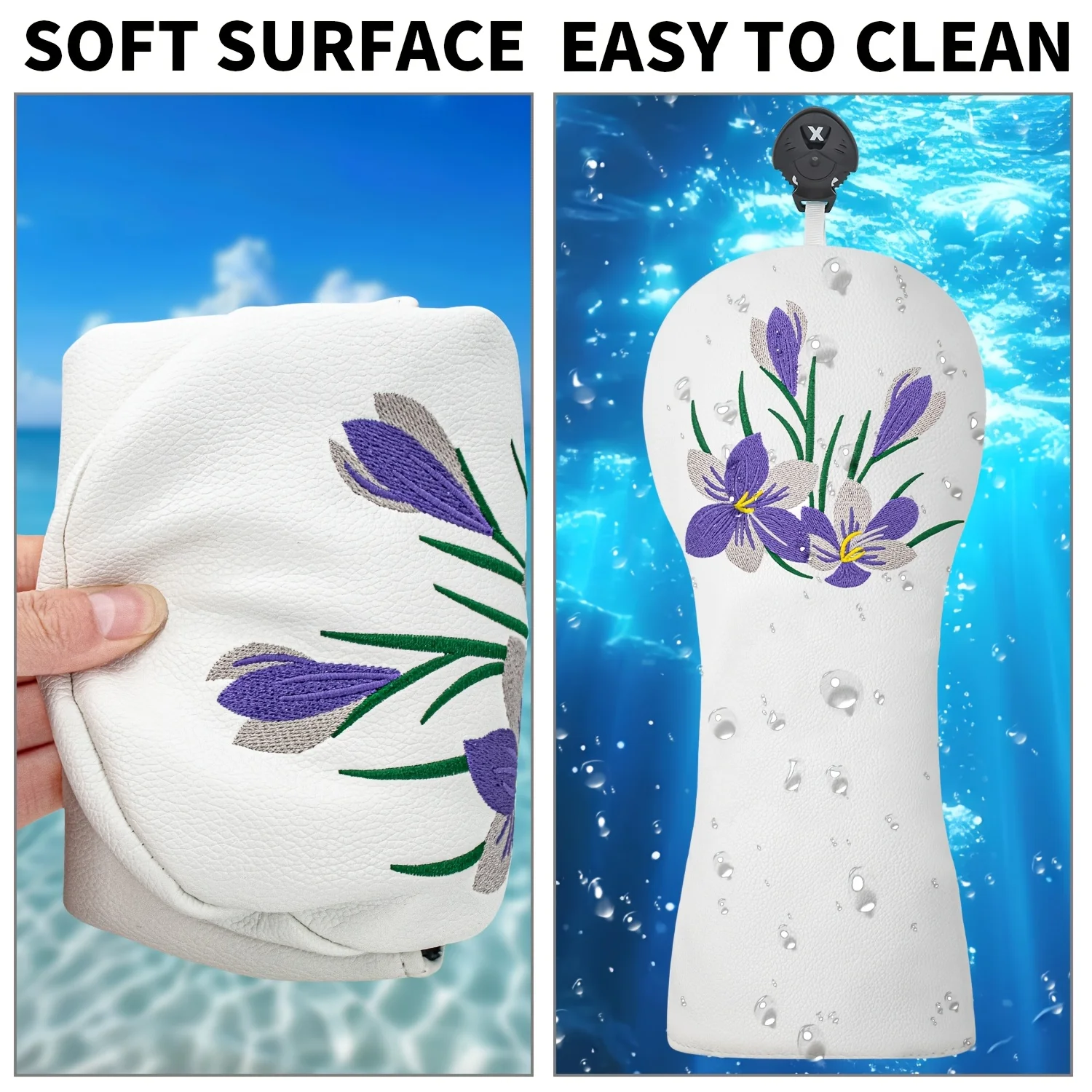 1pc/3pcs Driver, Fairway, Hybrids Headcover - Purple Flowers Design Style Golf Club Cover Suitable for Male and Female view 2