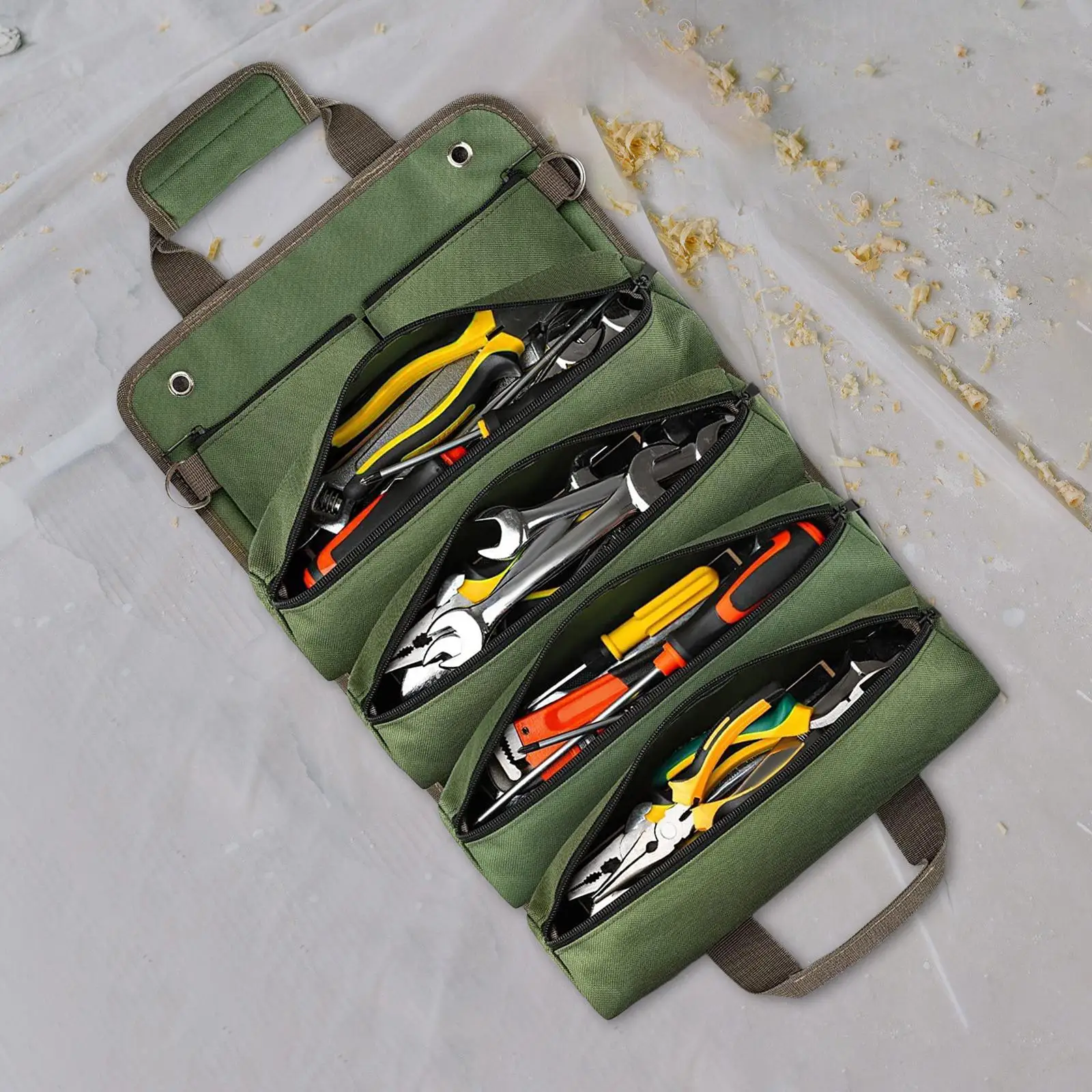 Borse arrotolabili per attrezzi organizzatore di strumenti Hardware multiuso in tessuto Oxford per impieghi gravosi per il giardinaggio di motociclette da carpentiere tuttofare