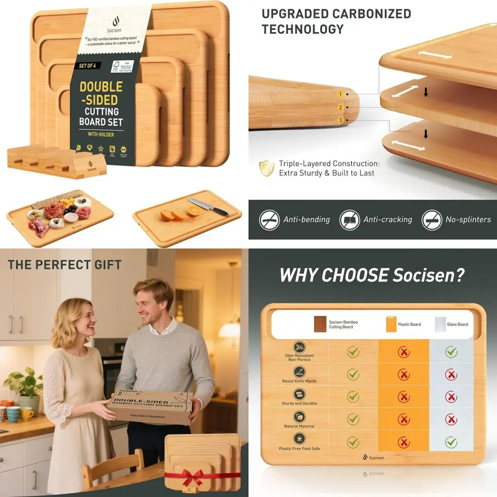 

Bamboo Cutting Board Set with Sink Holder - Perfect Gift for Busy Moms & Stepmoms on Special Occasions