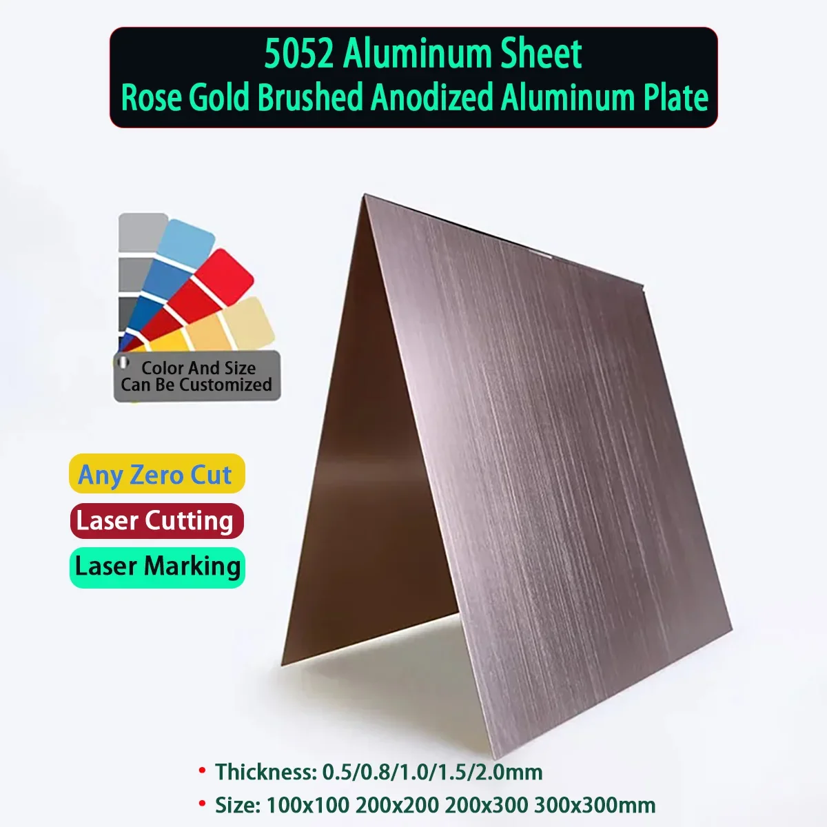 

5052 Aluminum Sheet Rose Gold Brushed Anodized Aluminum Plate Size100x100 200x200 200x300 300x300mm Thickness 0.5/0.8/1/1.5/2mm