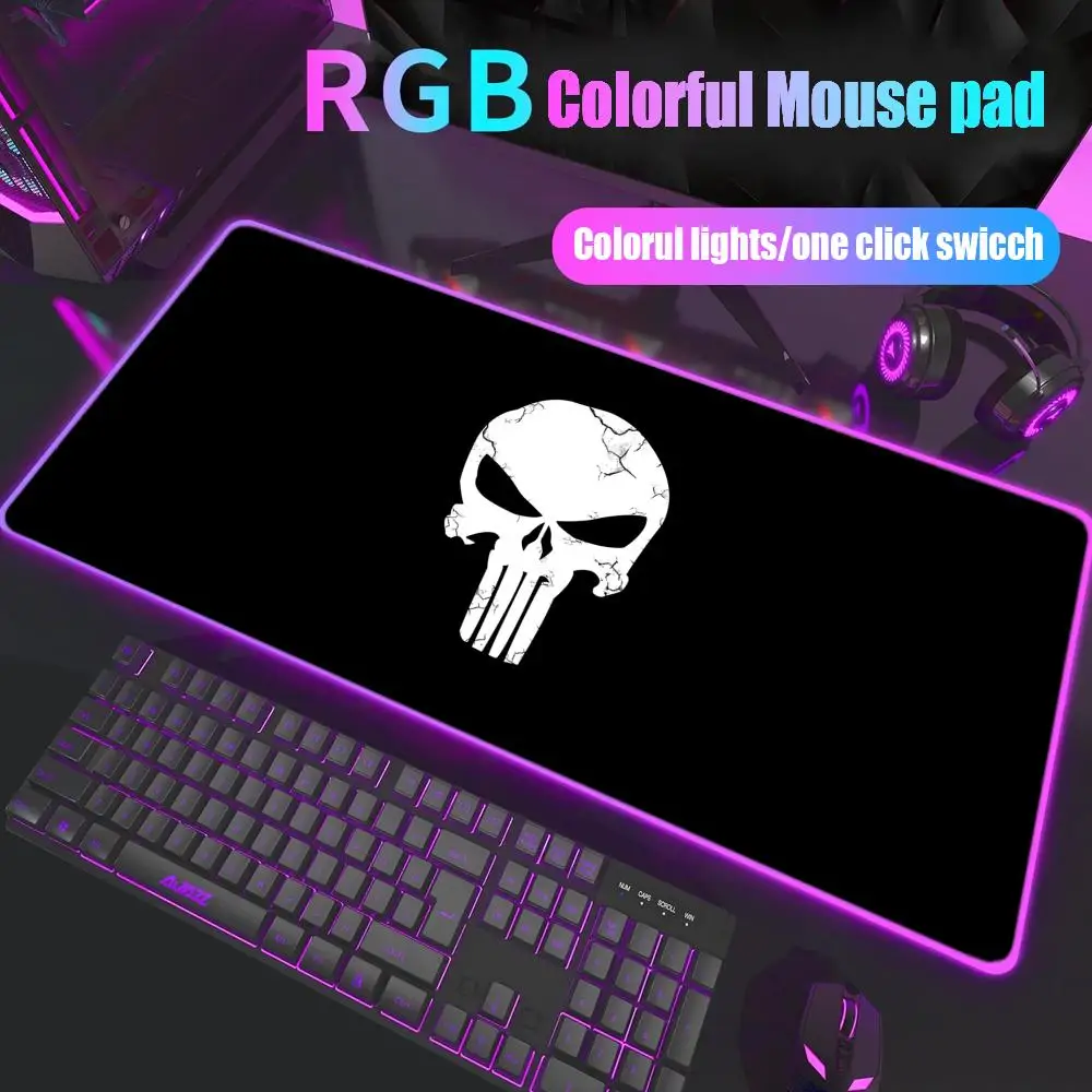 

Protection Punisher Mouse Pad Gamer Rgb Desk Mat Back Light Led Mousepad Setup Gaming Accessories Deskmat Big Mousepad Backlight