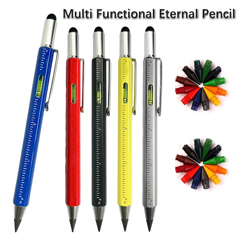 Multi Functional Tool Pen Horizontal Ruler Touch Screen 6 In 1 Metal Eternal Pencil Architectural Engineer Marking Pencil