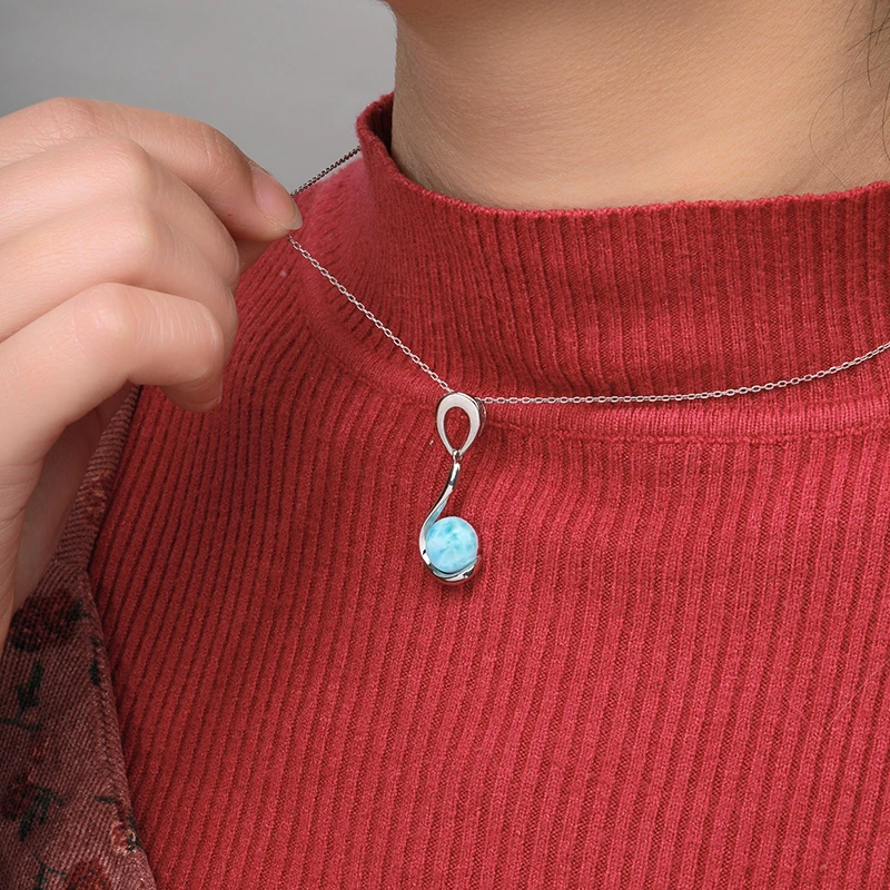 2021 الاتجاه الجديد الكلاسيكية سحر 925 فضة مجوهرات هدايا الرجعية البيضاوي الطبيعية الثمينة لاريمار قلادة قلادة للمرأة #3