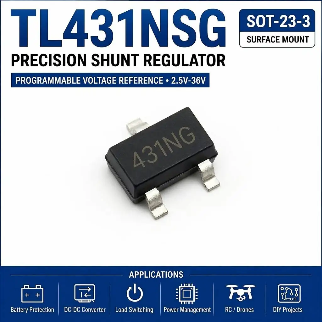 (100 pcs) TL431NSG-AE2-R SOT-23-3 (Marking 431NG) TL431NSG - Programmable Shunt Regulator 2.5V-36V 100mA