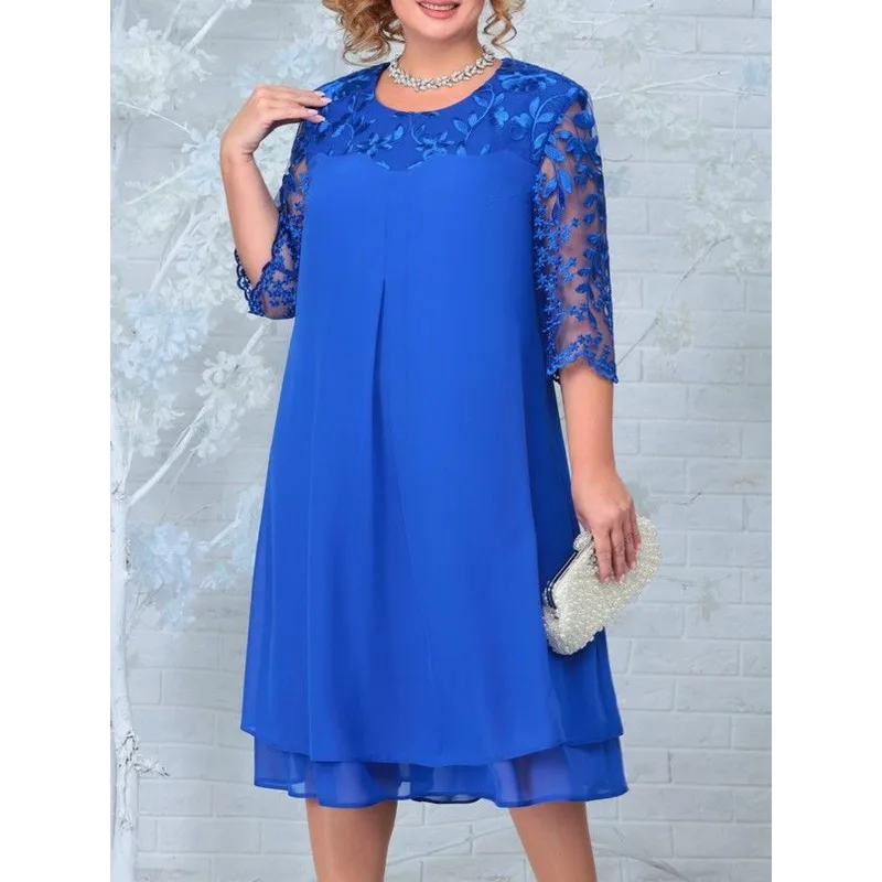 Plus Size Summer Dresses for Women 2026 Embroidery Floral Patchwork Formal Dress Loose Wedding Party Banquet Prom Women Clothing