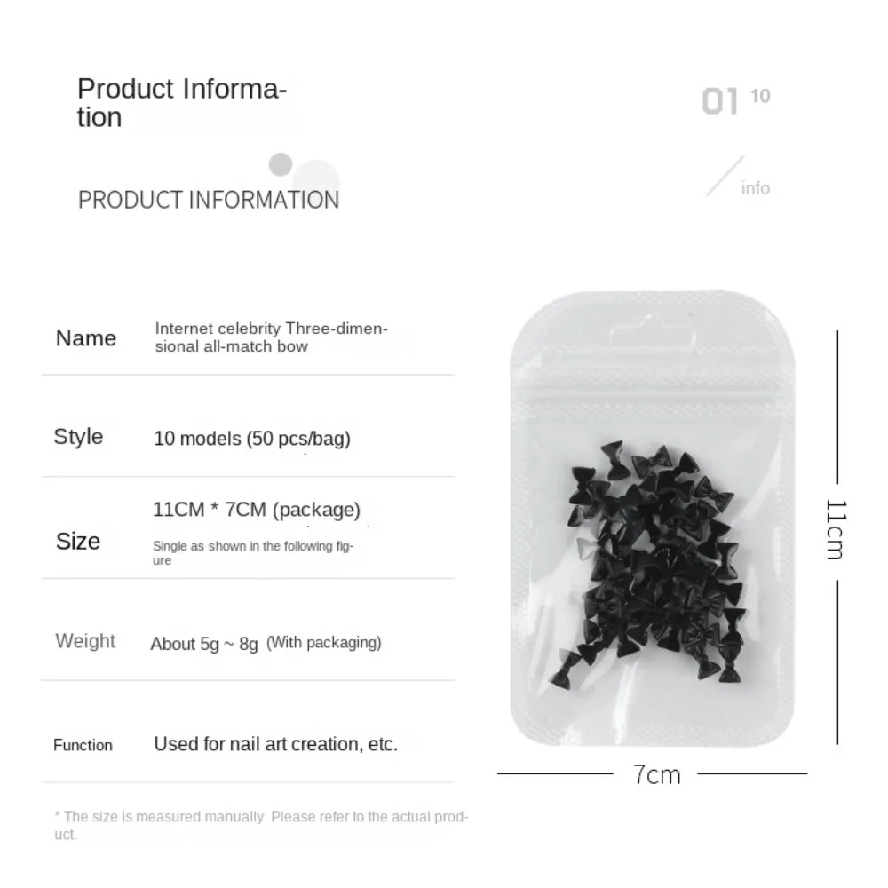 50pcs 3D Nail Art Bowknot Black and White Bow Nail Decoration Nail Art Design Polishing Jewelry Nail Art Decoration
