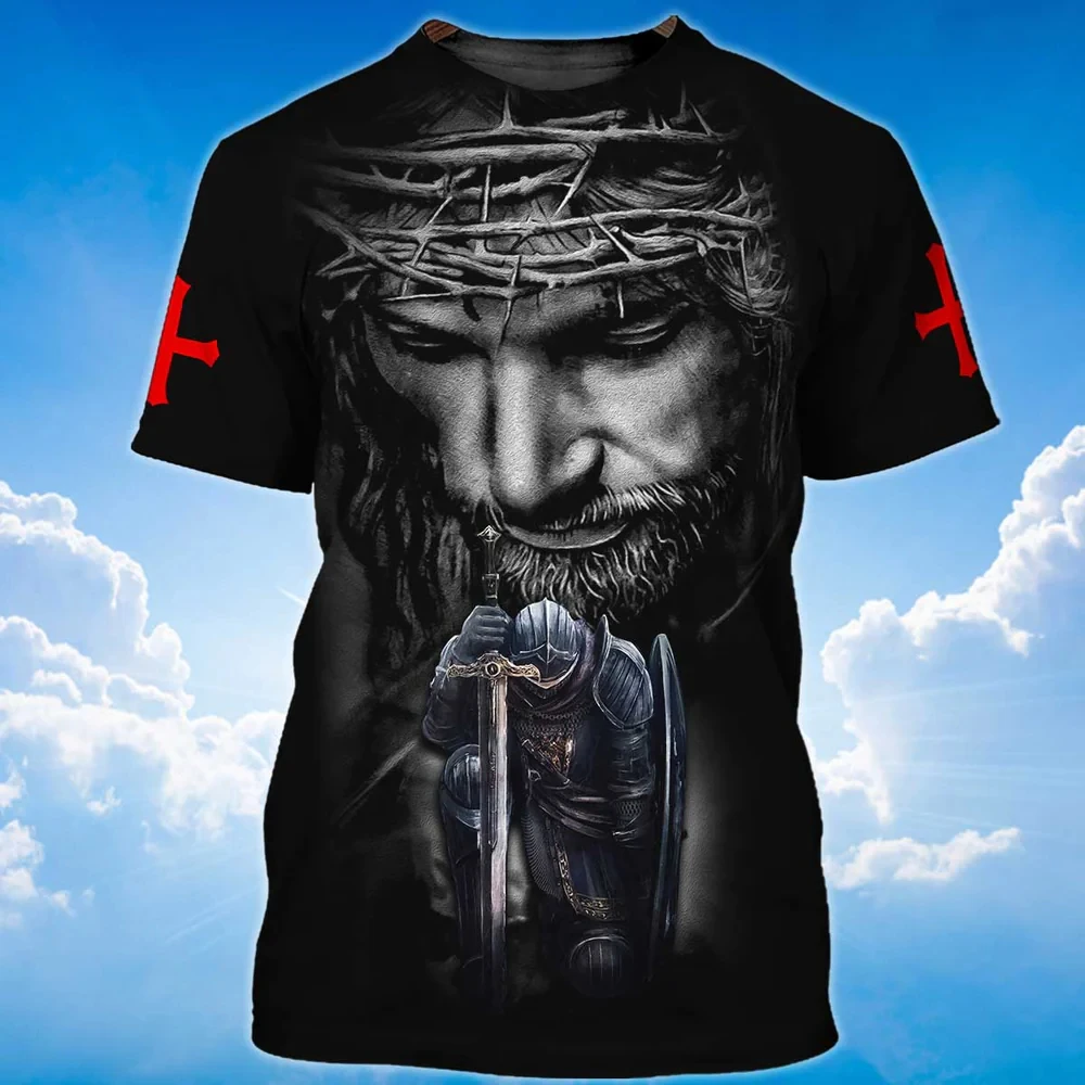 New Cool Templar 3D Harajuku Printed Men's Round Neck Short Sleeve Fashion Hero Tough Guy Oversized Sports Quick Drying T-shirt