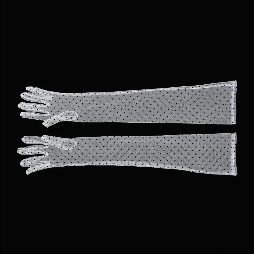 رقيقة جدا طويلة تول قفازات الصيف بسط الدانتيل كامل فنجر القفازات واقية من الشمس قفازات شفافة للنساء الفتيات الزفاف #3