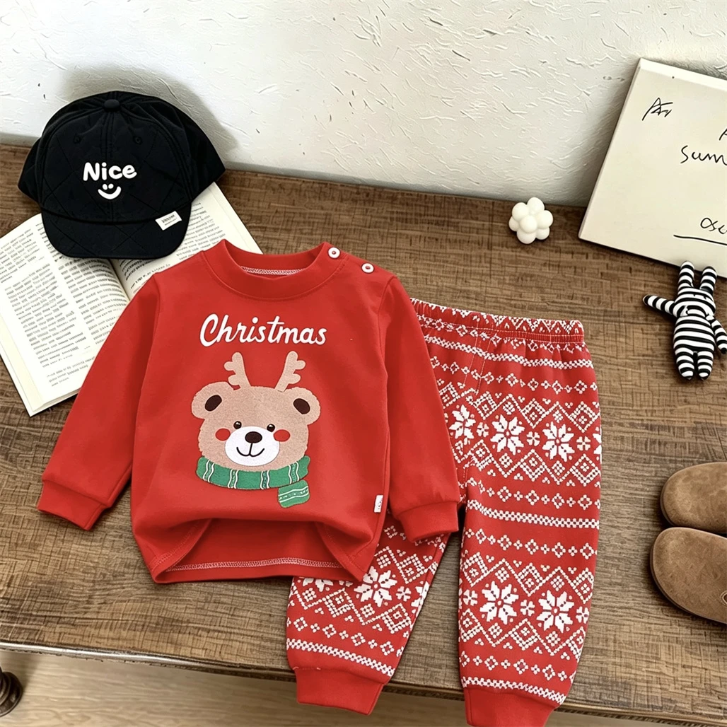 Kinder-Pyjamas mit Vollprint, Zweiteiliges Set für Jungen und Mädchen, Langarm-Schlafanzug, Herbst-Hauskleidung, Niedliche Unterwäsche für Kleinkinder – Detail 2