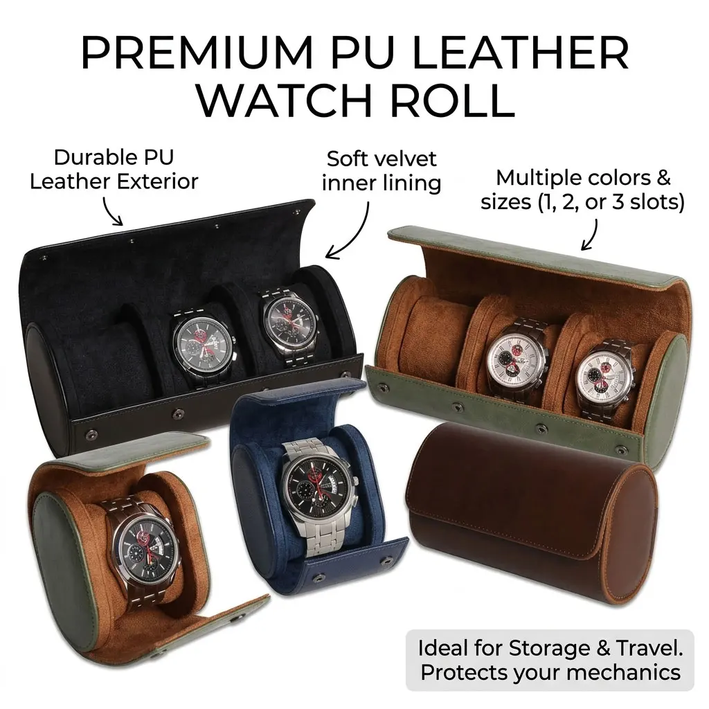 Watch Roll Travel Case 1 2 3 Slot Waterproof PU Leather Watch Storage Box Portable Display Organizer Gift Pouch Bag For Men
