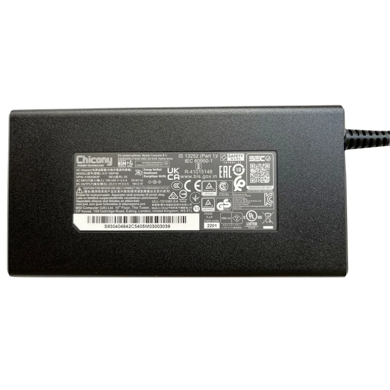 S+Chicony 180W AC Adapter For MSI Stealth 15M B12UE-040 B12UE-030UK Power Supply