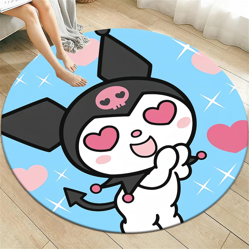 Kuromi Sanrio Cute Cartoon HD Printed Round Carpet, Bedroom Balcony Entrance Door,Sofa Non-slip Mat. Home Decoration Gift Rug