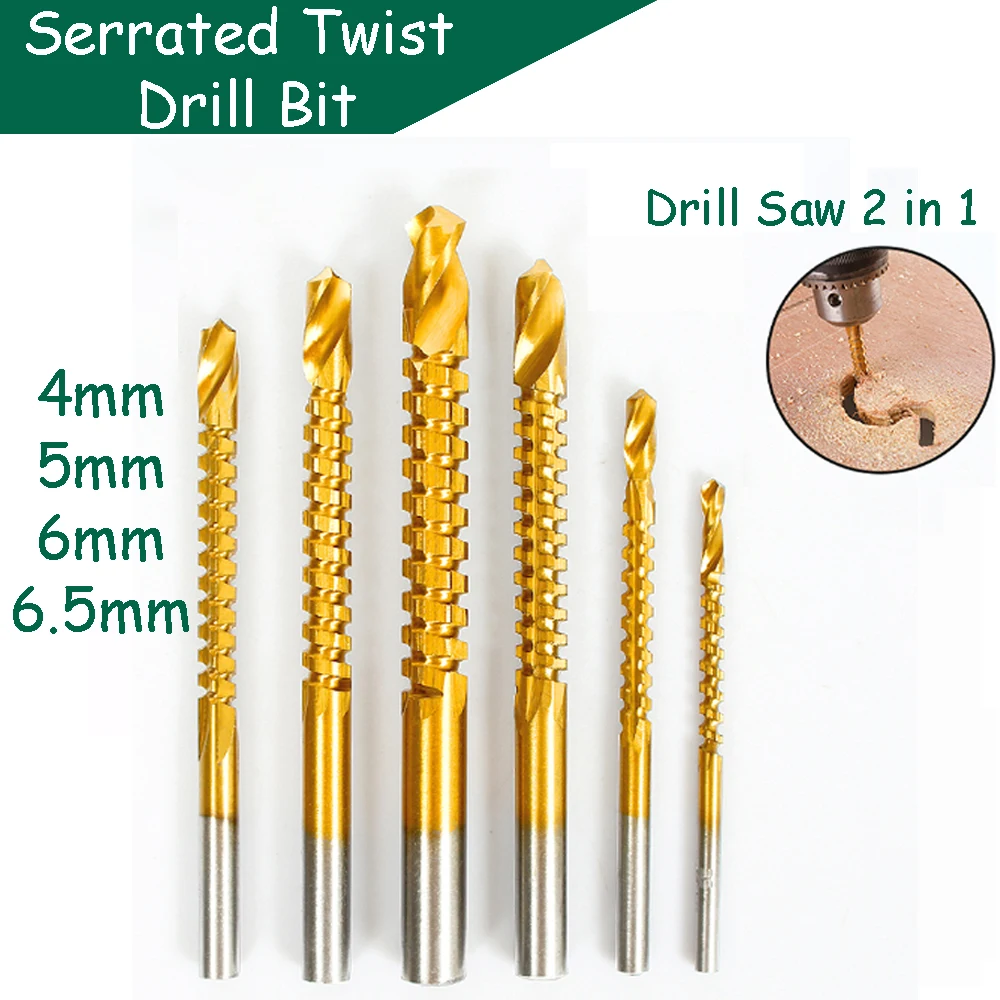 

Serrated Twist Drill 4mm 5mm 6mm Titanium-Plated High-Speed Steel Woodworking Multi-function Electric Rotary Head Board Reaming