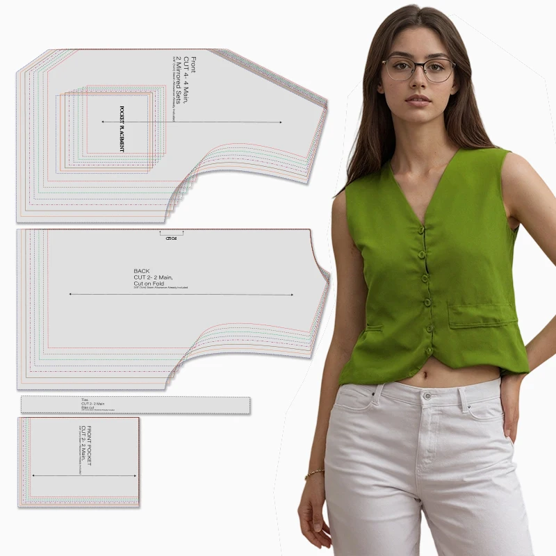 

Выкройки для шитья женского жилета 8 размеров (XXS-XXXL), набор для шитья для начинающих женской одежды