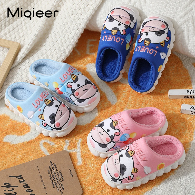 Children Home Shoes Cashmere Cotton Slippers Kids Print Warm Shoes Boys Girls Slippers Indoor Home Winter Baby Kids Shoes