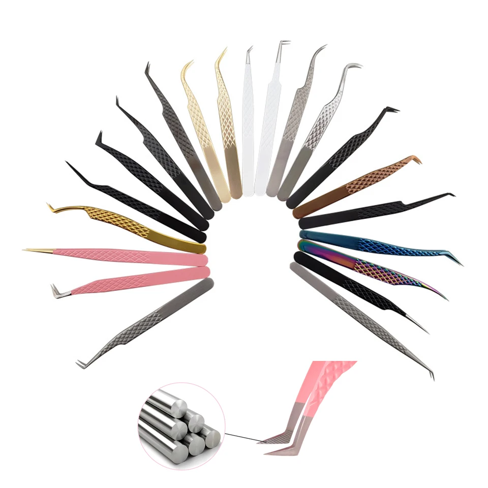 Pince à épiler à pointe de Fiber de précision, Extensions de cils, pince de démarrage antistatique, maquillage en acier inoxydable, pince précise 3D