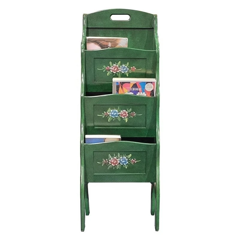 American rural solid wood bookshelf, living room storage rack, retro painted magazine rack, multi-layer small apartment characte