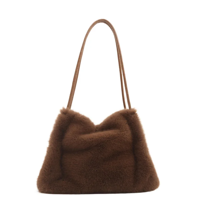 Versatile Cute Tote Bag New Women Messenger Soft Faux Fur Crossbody Fluffy Shopper Bags For Female Shoulder Bag Furry Purses