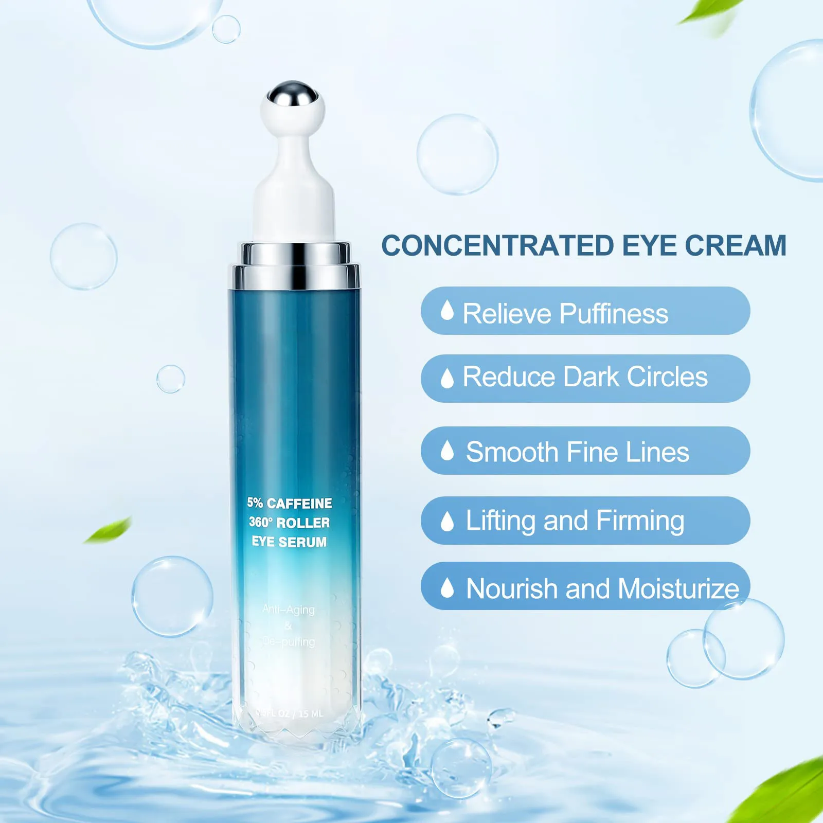 Hyaluronic Nicotinamide Peptide Eye Cream For Eye Bags Swelling,Dark Circles, Wrinkles 360 ° Rolling Eye Massage Ball Eye Cream