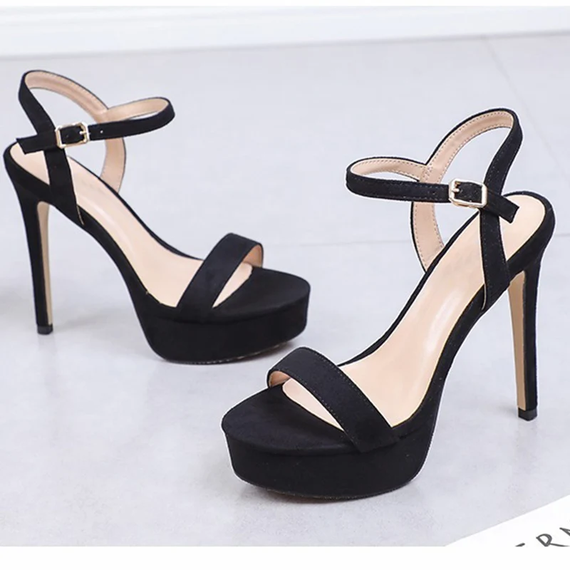 2024 Women Summer Almond 12cm High Strappy Heels 3cm Platform Pumps Lady Stripper Strappy High Heels Leisure Nightclub Shoes