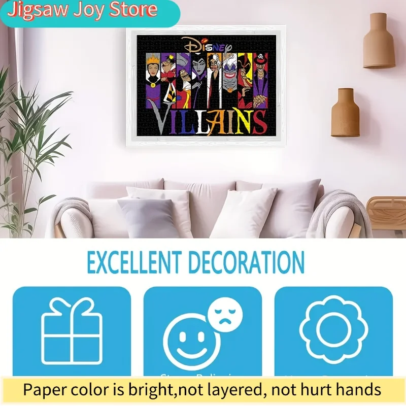 1000 pièces de puzzle en mosaïque fait main - Méchants de dessins animés : Maleficent, Ursula, Cruella, Jafar - Carton durable, puzzle sans couture