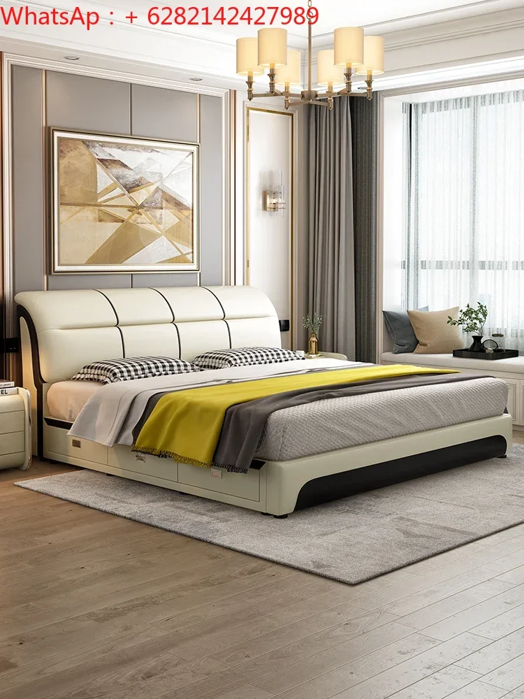 

bed Leather 1.8 meters science and technology cloth 1.5 storage simple modern double solid wood frame Italian style