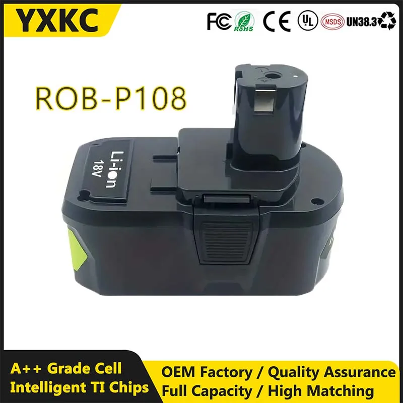 P108 Battery For Ryobi ONE+ System P102 P103 P105 P107 P109 P122 18-Volt w/LED Gauge Indicator Cordless 18V 5.0 Ah