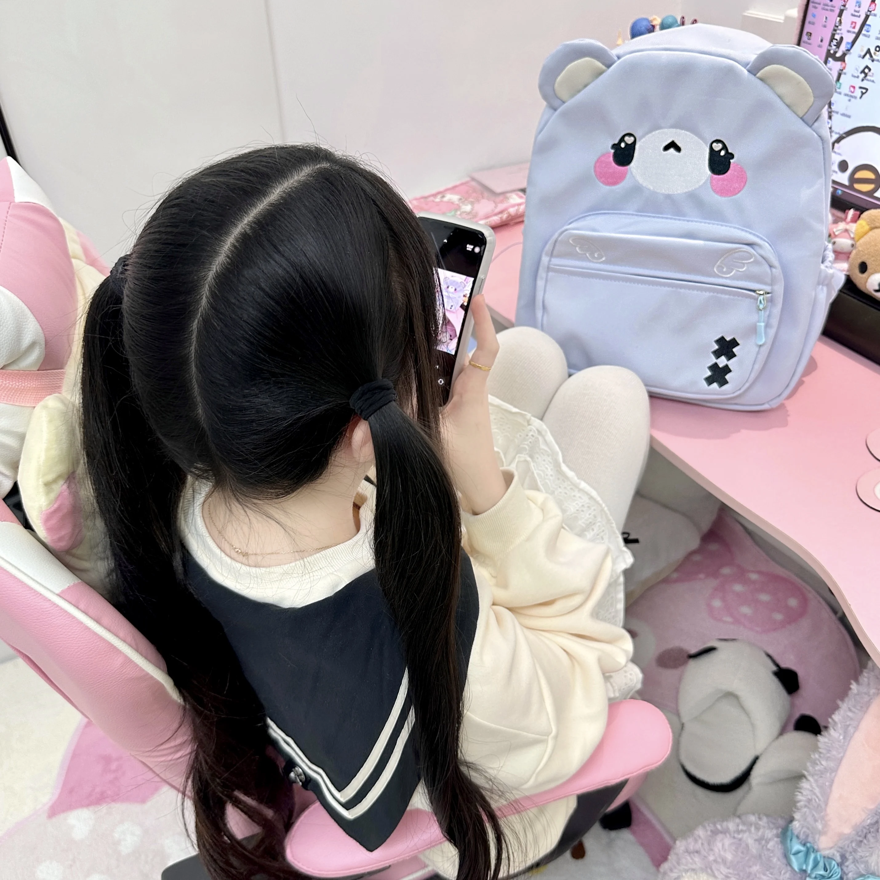 Cute Japanese Style Soft Girl Embroidered Watercolor Bear Female Student Daily Backpack School Bag Kawaii Backpack Women