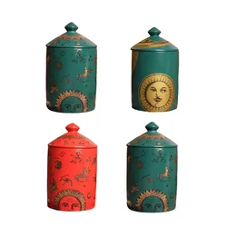 Vintage Helios Ceramic Storage Jar Face Candle Aromatherapy Bottle Crafts Ornament Coffee Bean Tea Caddy Storage Jar Container