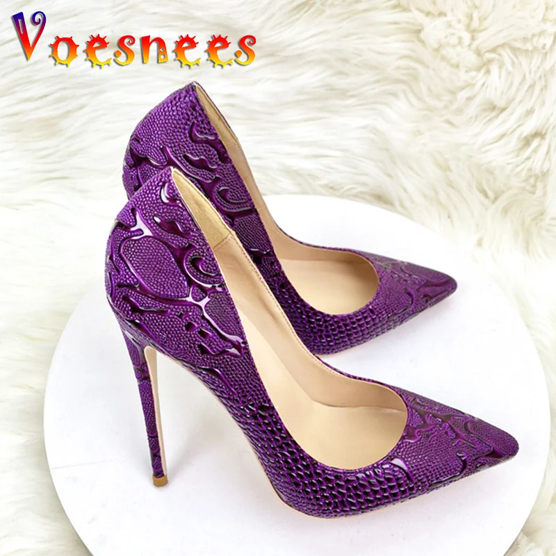 Fashion Pointed Toe Women's Wedding Pumps 2023 Autumn New Emboss Office High Heels Designer New Snake Patterned Party Shoes 12CM