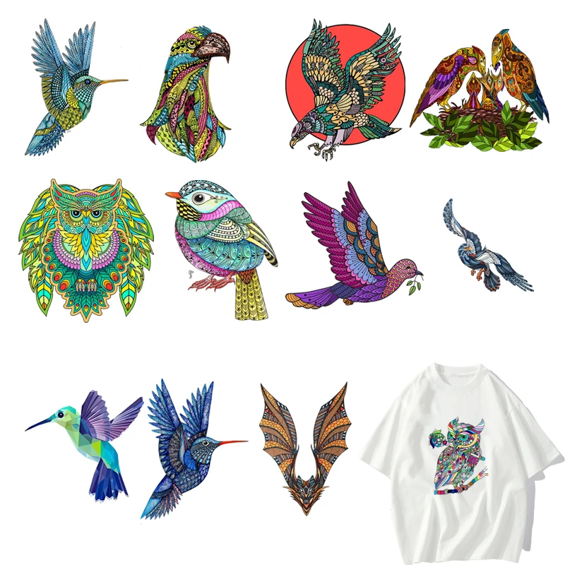 12 tipi Colorful bird owl colibrì eagle DTF Thermo Sticker decalcomanie trasferimento di calore vestiti abbigliamento fai da te artigianato stiratura