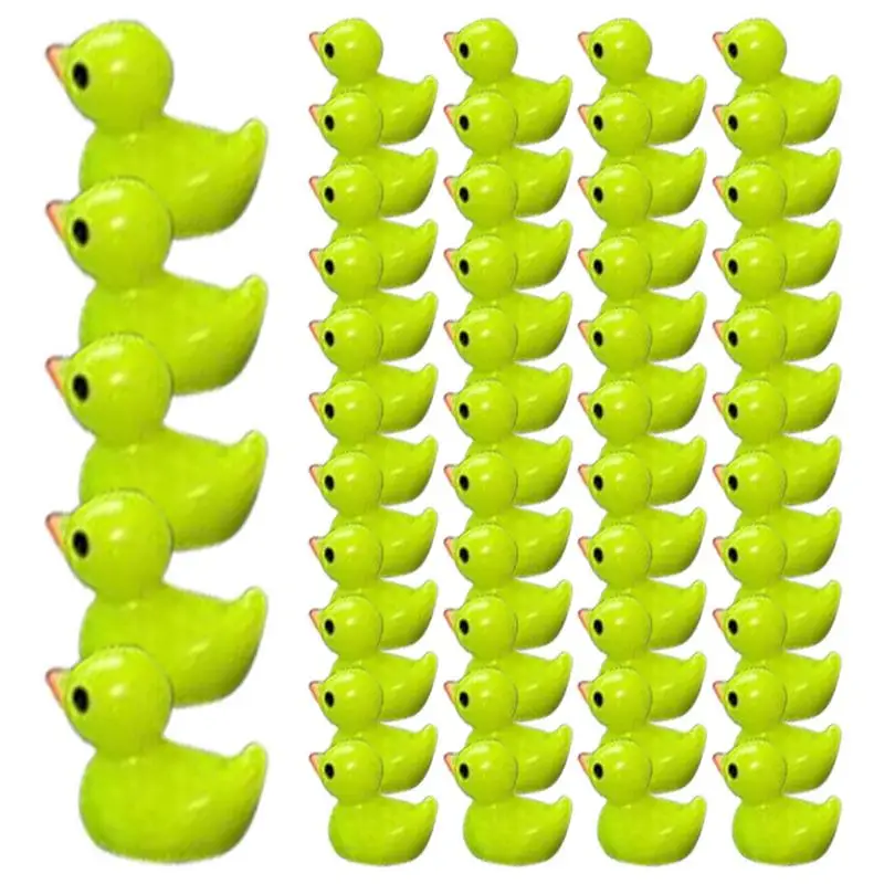 Miniature Duck Figures 50pcs Mini Resin Slime Duck Miniature DIY Slime Duck Figures Landscape Aquarium Dollhouse Ornament For