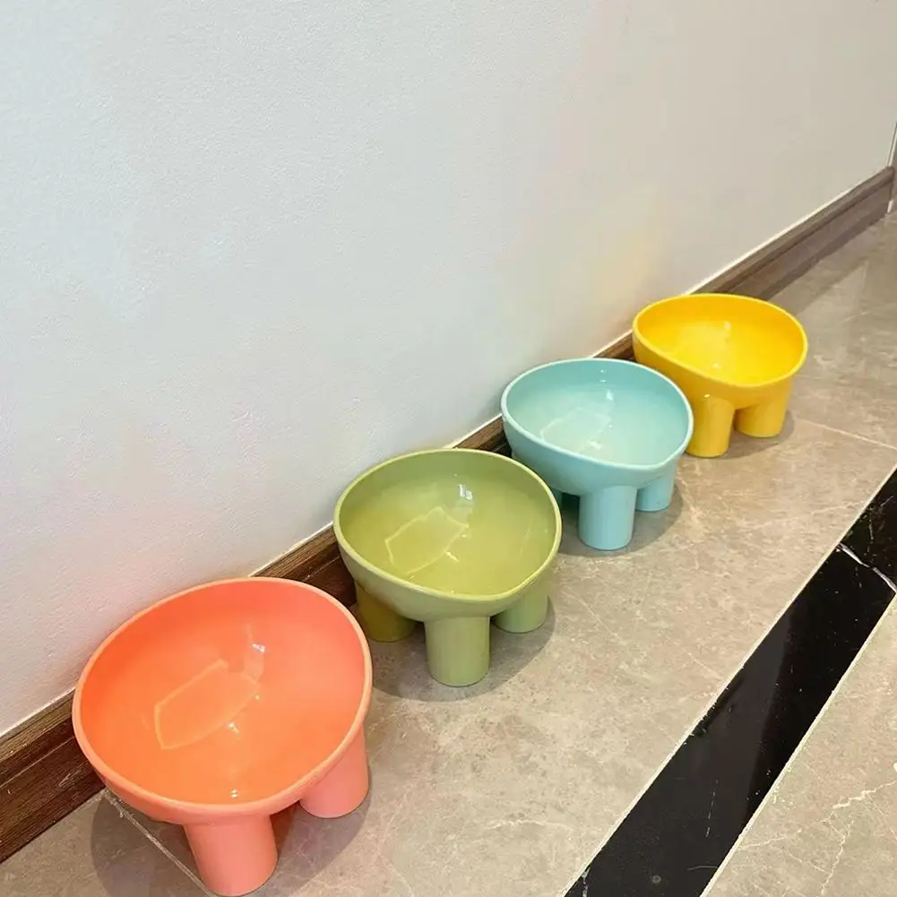Pet Supplies Macaron Color Elephant Leg Bowl Neck Protection Oblique Mouth Cat Bowl Anti-tip Plastic Pet Bowl High-legged Cat Bo
