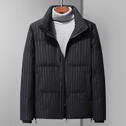 Chaquetas térmicas a rayas negras para hombre, abrigos básicos acolchados gruesos y cálidos para negocios, ropa de abrigo informal inteligente para invierno