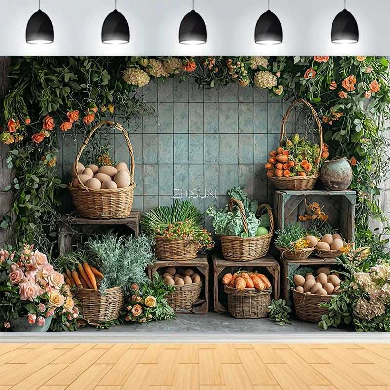 

Пасхальное украшение для вечеринки, весенний сад, детский реквизит для фотосъемки, кролик, красочные яйца, портрет новорожденного, фон для съемки FH-32