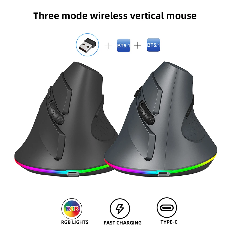 

Vertical Mouse Ergonomic 2.4GHz and dual 5.1 Bluetooth-compatible Wireless Optical Mice 4 Adjustable DPI 1200-1600-2400-4000