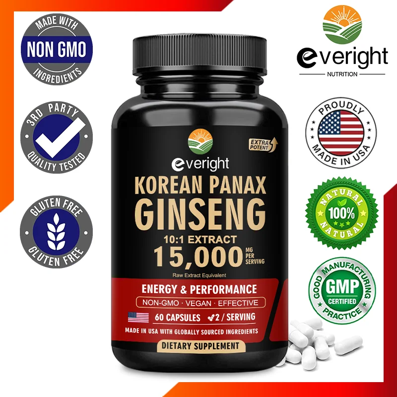 Red Korean Ginseng Supplement for Men - Extra Strength 10:1 Extract - Energy, Focus, Productivity, Performance - Natural & Vegan