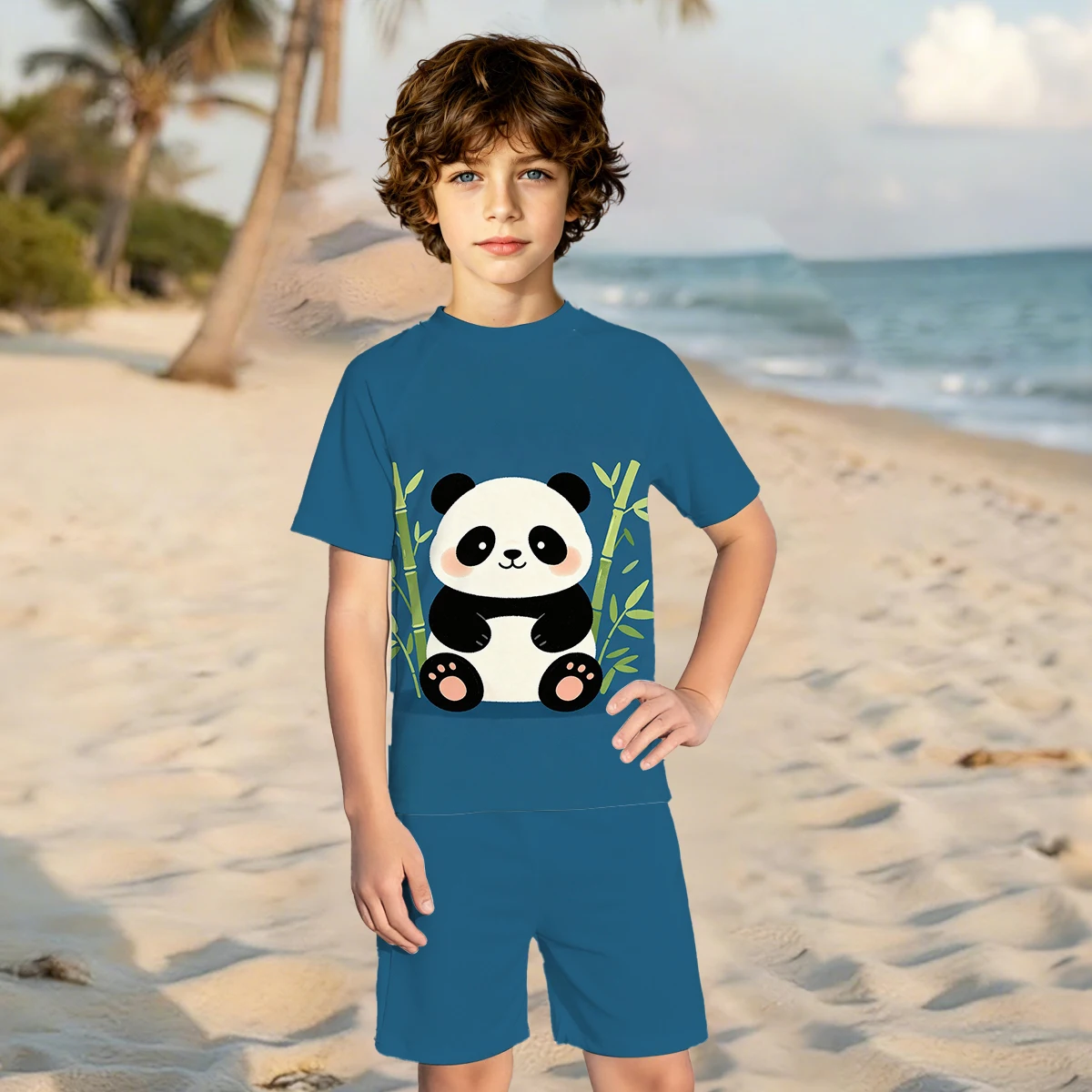Boys' Summer style Atmospheric Panda Fashionable Short Sleeved Two-piece Swimsuit