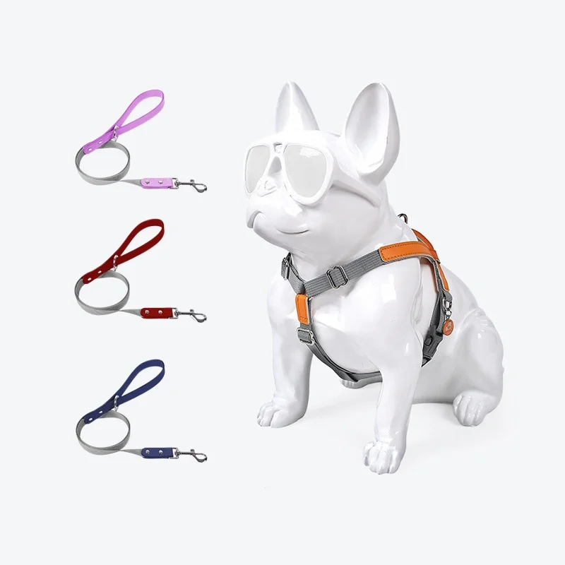 soft genuine leather pet harness dog training leash with metal accessories dog Vest harness Easy Adjustable Sturdy Strap Harness