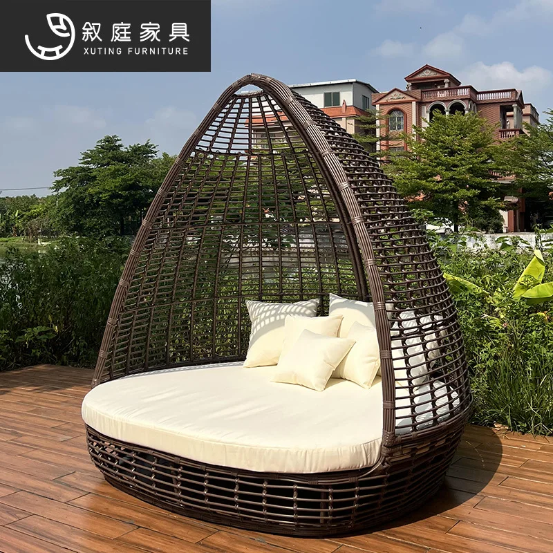 Outdoor furniture garden courtyard rattan bird's nest outdoor waterproof and sunscreen creative rattan lying bed