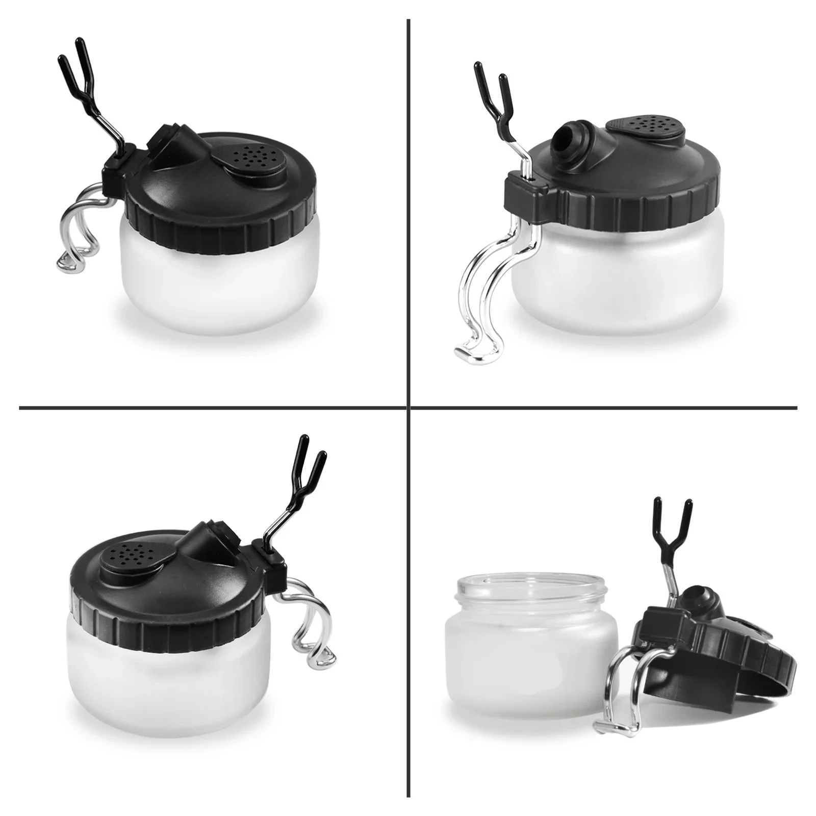 Airbrush Cleaning Kit Clean Pot Jar with Holder and Cleaning Brushes/Needles Double–Ended Brush AirBrush Protection Covers
