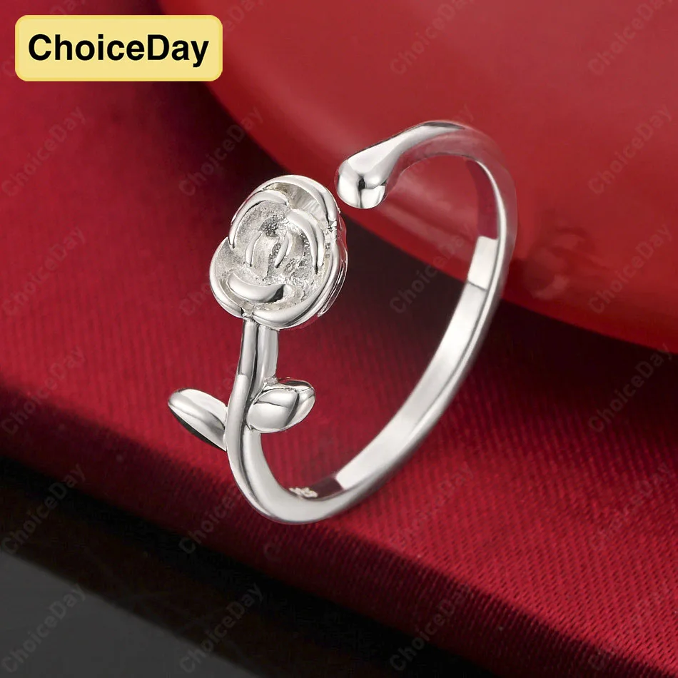 

ChoiceDay Elegant 925 Sterling Silver Open Rose Ring Women's Temperament Jewelry Accessories Party