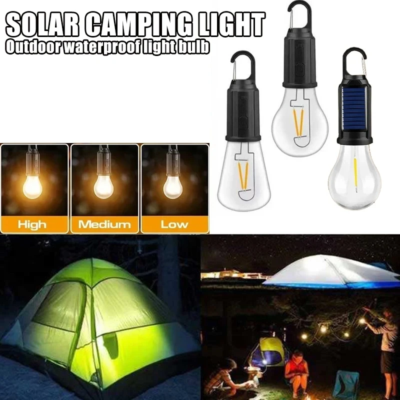 Camping Light Portable Solar and USB Rechargeable Waterproof LED Flashlight Outdoor Fishing Emergency Lamp for Fishing Hiking